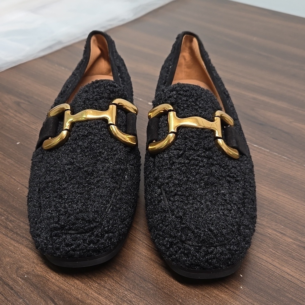 Bibi Lou Black Fuzzy Gold Bit Loafers
